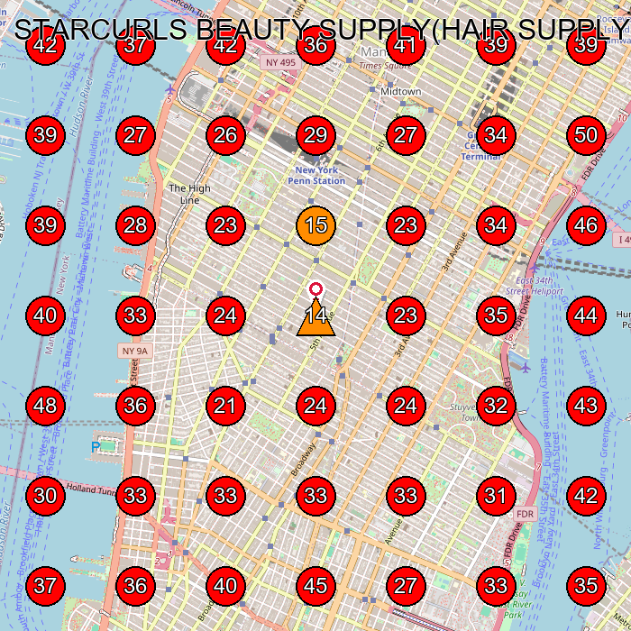 STARCURLS BEAUTY SUPPLY(HAIR SUPPLY) GeoGrid visibility map for Beauty Supply Store in New York